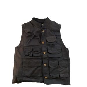 Bonjour Utility Vest Mens Medium Black Outdoor Zip Pockets Workwear 90s‎ K15